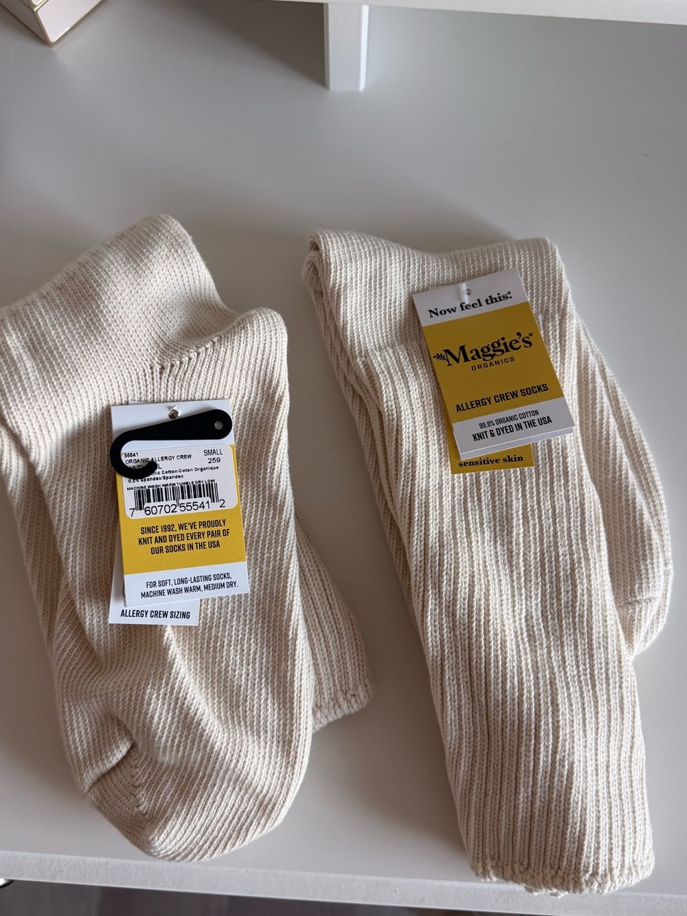 Maggie’s Organics Allergy Crew Socks — Cream SMALL